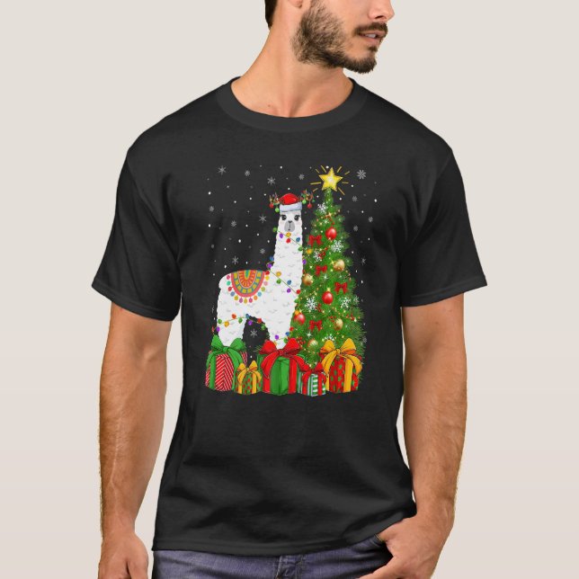 Llama  Xmas Holiday Santa Llama Christmas Tree T Shirt (Framsida)