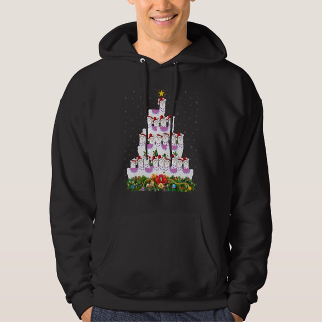 Llama  Xmas Lights Santa Llama Christmas Tree Hoodie (Framsida)
