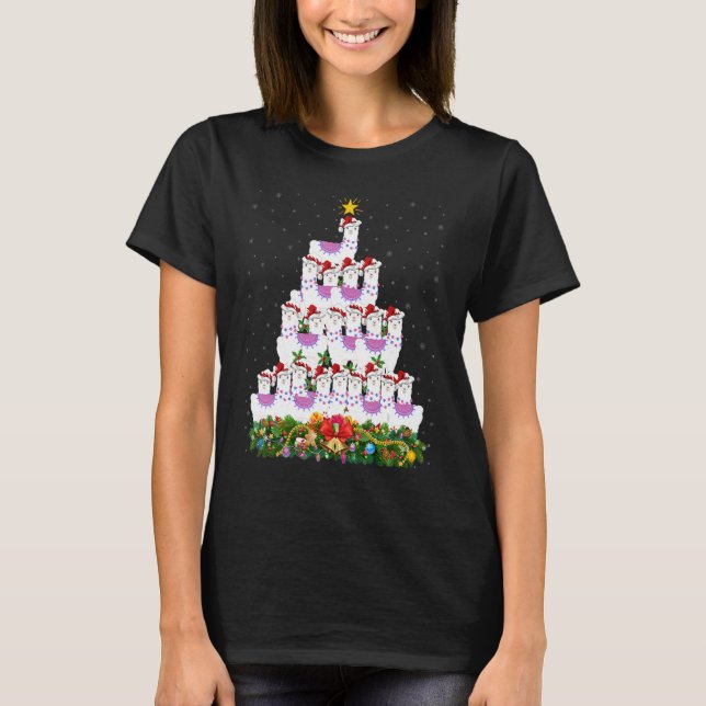 Llama  Xmas Lights Santa Llama Christmas Tree T Shirt (Framsida)