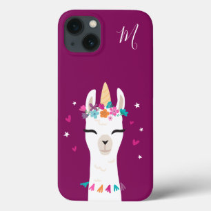 Llamacorn Kawaii Tecknad Unicorn Llama Monogram