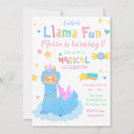 Llamacorn Magic party Llama roligt Birthday Inbjudningar