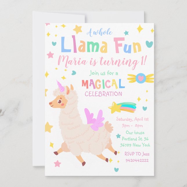 Llamacorn Magic Unicorn Birthday-inbjudan Inbjudningar (Framsida)