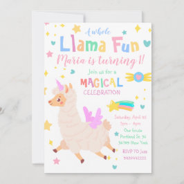 Llamacorn Magic Unicorn Birthday-inbjudan Inbjudningar