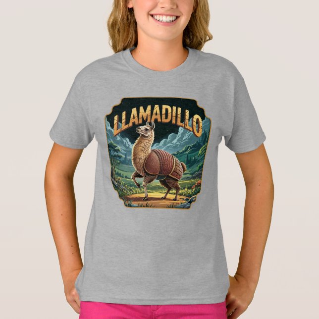 Llamadillo Illustration Combo Creature Funny T Shirt (Framsida)