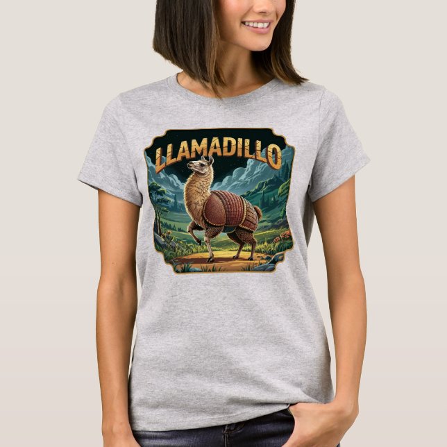 Llamadillo Illustration Combo Creature Funny T Shirt (Framsida)