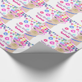 Llamadivagrattis på födelsedagen som slår in presentpapper