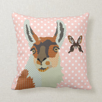 Llamaen & den guld- fjärilen rosa Pokadot Mojo Kudde