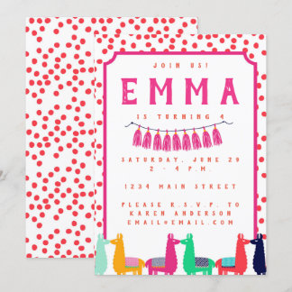 Llamafödelsedagsfest inbjudan