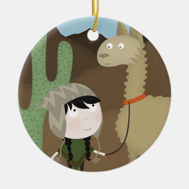 Llamafotgängare Julgransprydnad Keramik (Framsidan)
