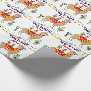 llamakaktusgrattis på födelsedagen som slår in presentpapper