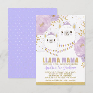 Llamamammababy shower/purpurfärgad guld- blom- inbjudningar