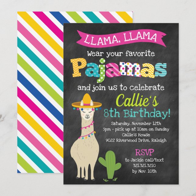 LlamaPajamafödelsedagsfest Inbjudningar (Fram/baksida)