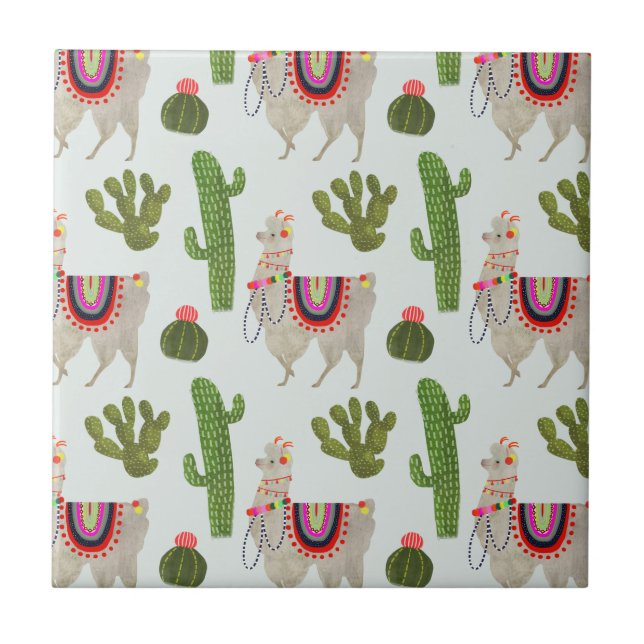 Llamarama Collection | Cactus & Llama Mönster Kakelplatta (Framsidan)