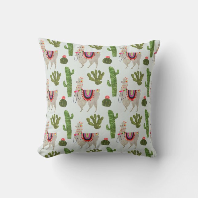 Llamarama Collection | Cactus & Llama Mönster Kudde (Framsida)