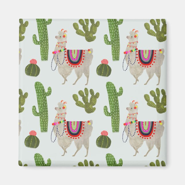 Llamarama Collection | Cactus & Llama Mönster Magnet (Framsidan)
