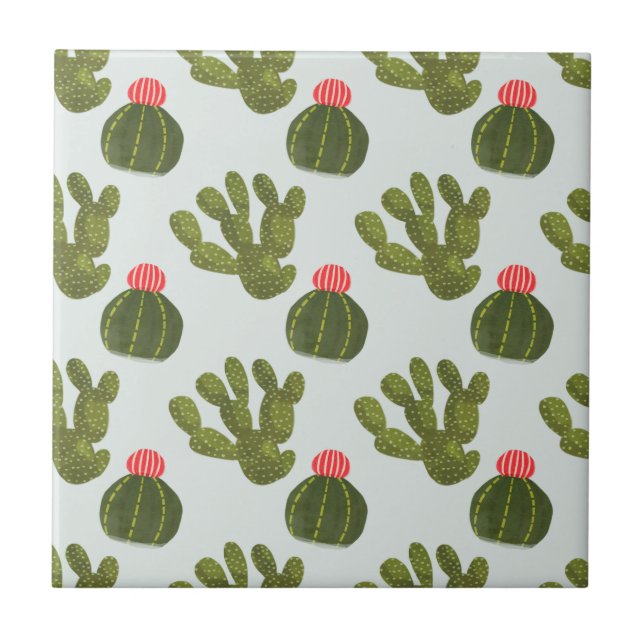 Llamarama Collection | Cute Cactus Mönster Kakelplatta (Framsidan)