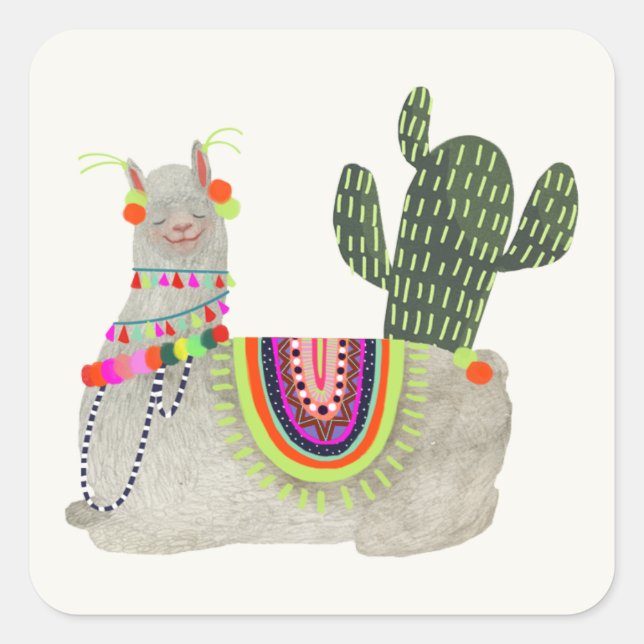 Llamarama Collection | Llamas Fyrkantigt Klistermärke (Framsida)
