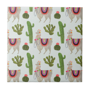 Llamarama-samling Cactus & Llama Mönster Kakelplatta