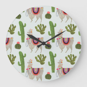 Llamarama-samling Cactus & Llama Mönster Stor Klocka