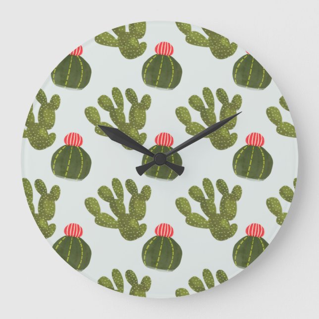 Llamarama-samling| Cute Cactus Mönster Stor Klocka (Framsida)