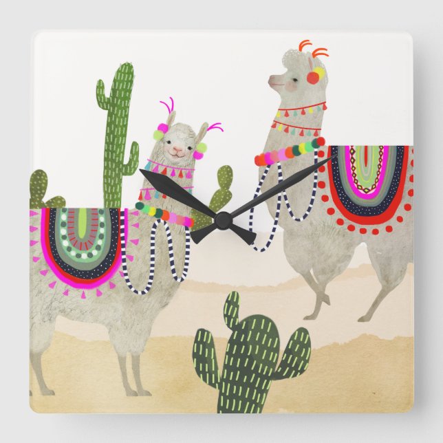 Llamarama-samling| Cute Lllamas Fyrkantig Klocka (Framsida)