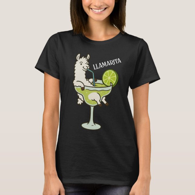 Llamarita Llama i Margarita Glass T Shirt (Framsida)