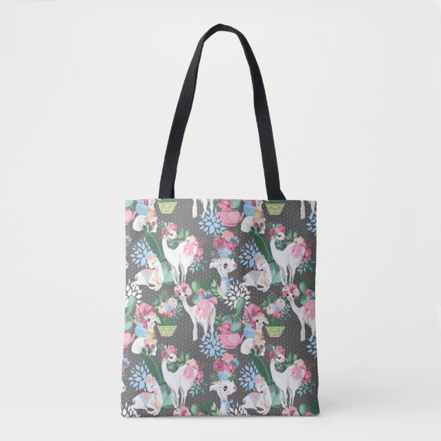 Llamas and Flowers Tote Tygkasse (Framsida)
