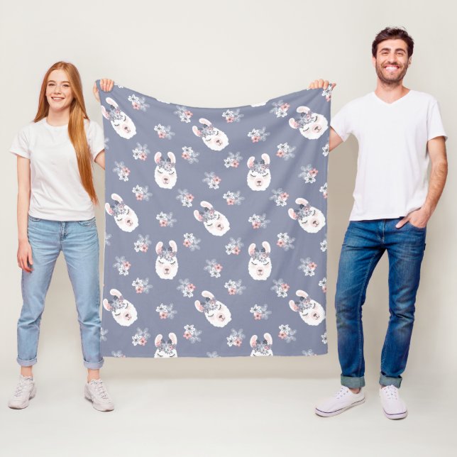 Llamas- & blommamönster fleecefilt (På plats)