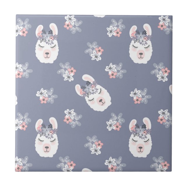 Llamas- & blommamönster kakelplatta (Framsidan)