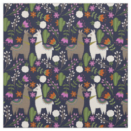 Llamas, Blommor och Cactus på flottan Tyg