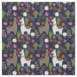 Llamas, Blommor och Cactus på flottan Tyg