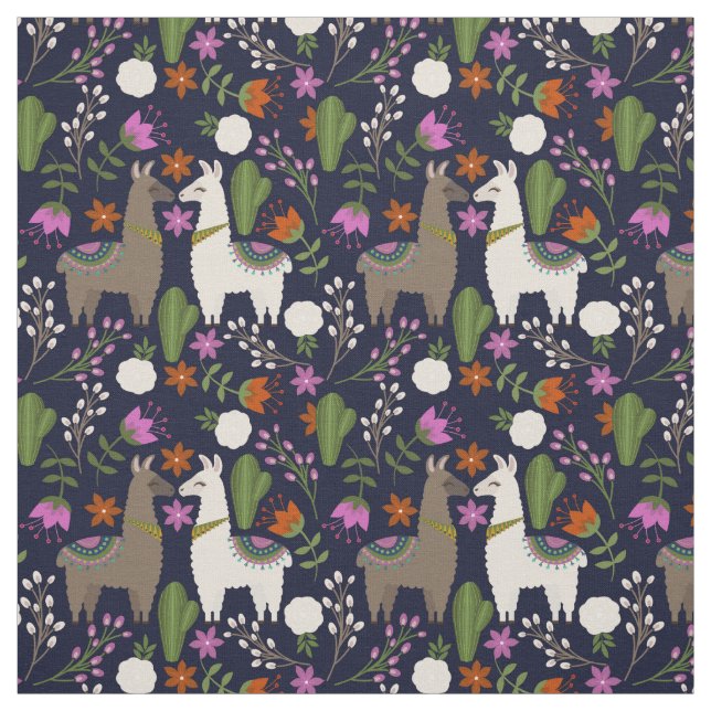 Llamas, Blommor och Cactus på flottan Tyg (Provkarta)