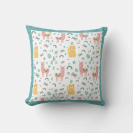 Llamas Cats Alapaca Grönt Animals Boho Kudde