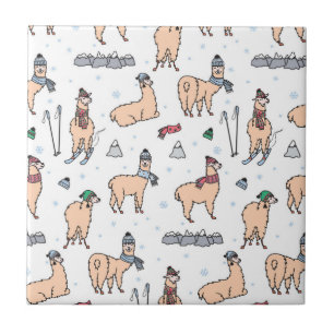 Llamas i hattar & Scarves som skidar mönster Kakelplatta