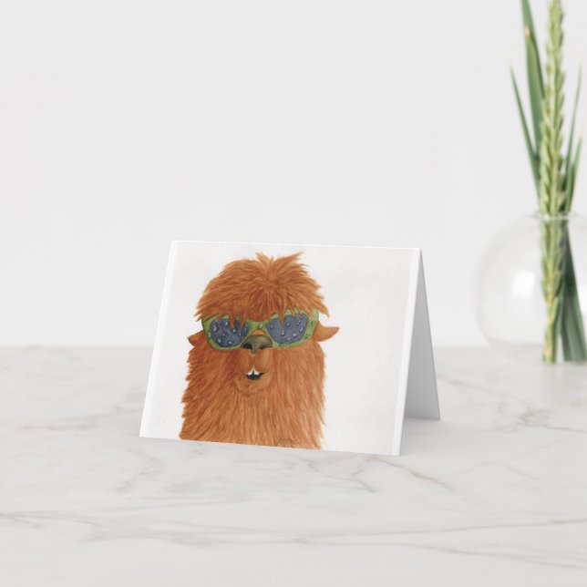 Llamas i skuggor: April-hälsningskort 4" x 5,6" Helgkort (Framsida)