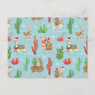 Llamas jul Light Teal Mönster Vykort