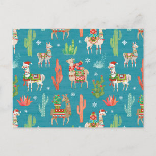 Llamas jul Teal Mönster Vykort
