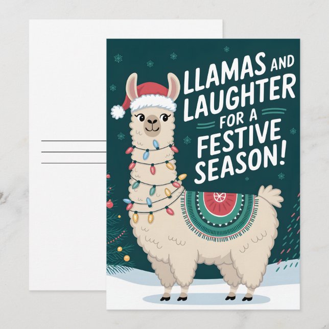 Llamas och festsäsong - julkort (Fram/baksida)
