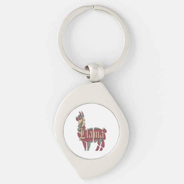 Llamas Ögon Swirl Silverfärgad Nyckelring (Framsidan)