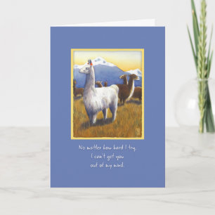 Llamas på Blue Romantic Thinking of You Kort
