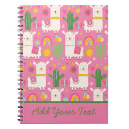 Llamas Rainbows Grönt Cactus Light Girly Rosa Cute Anteckningsbok