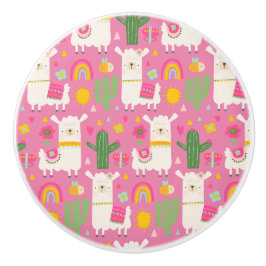 Llamas Rainbows Grönt Cactus Light Girly Rosa Cute Knopp