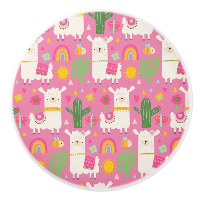 Llamas Rainbows Grönt Cactus Light Girly Rosa Cute Knopp (Framsidan)