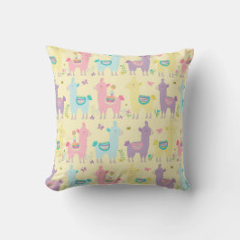 Llamas Rosa, Gult Lila Nursery Småbarn Room Kudde