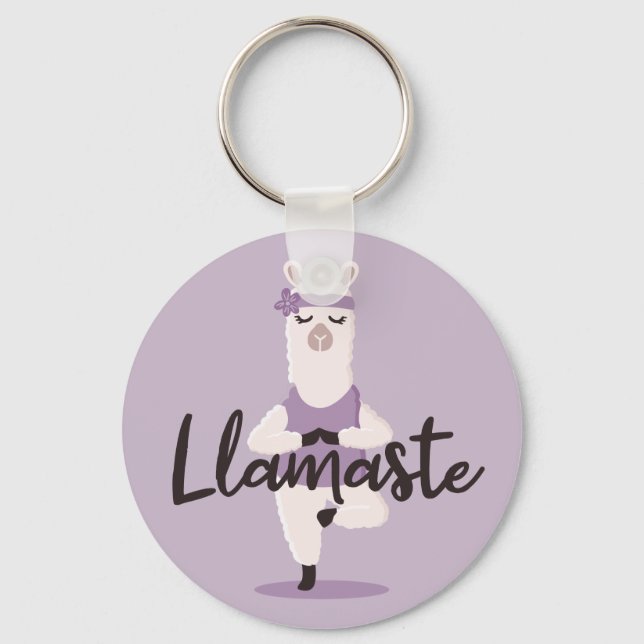 Llamaste Cute & Roligt Lila Llama Yoga Character Nyckelring (Framsida)