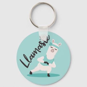 Llamaste Cute Teal Llama Yoga Character Monogram Nyckelring