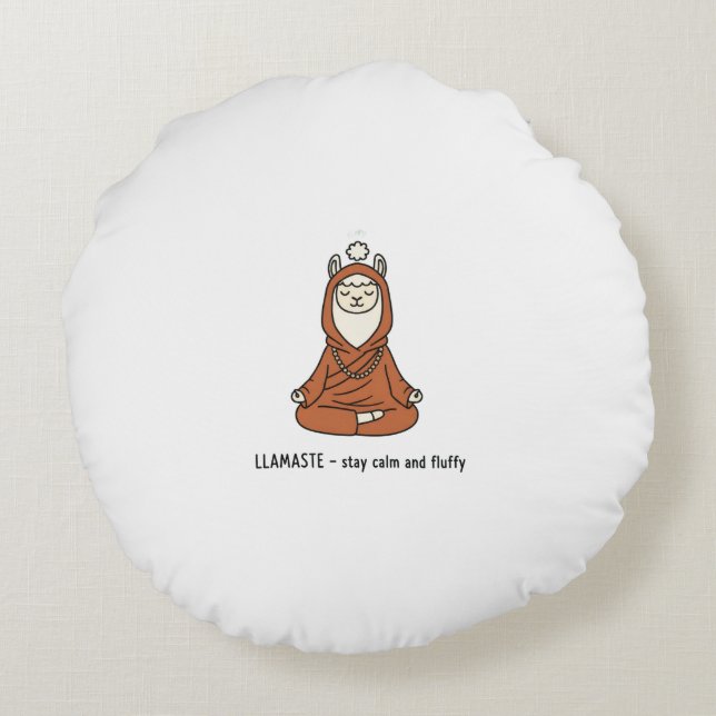 "Llamaste - stay calm and fluffy" Rund Kudde (Baksidan)