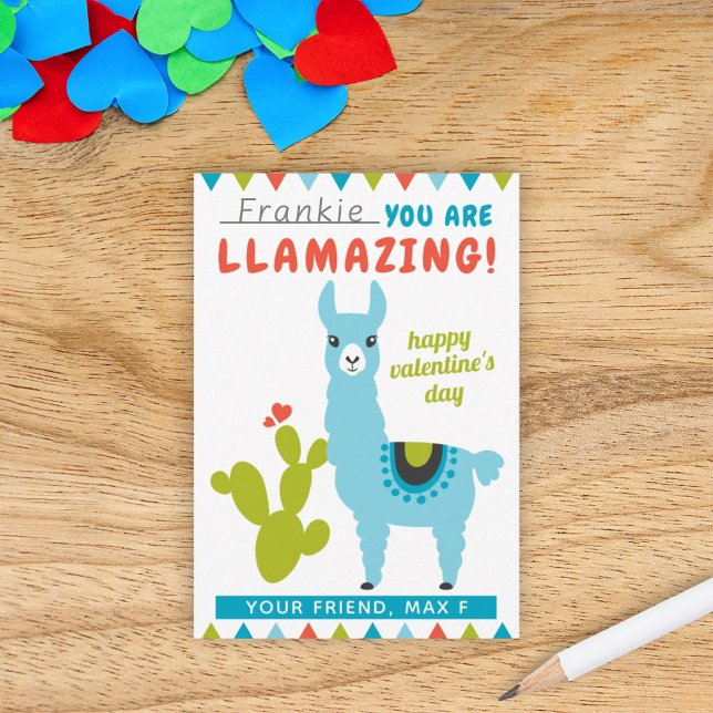 Llamazing Blå Lama Pojkar Klassrum Valentine Inbjudningar (Skapare uppladdad)