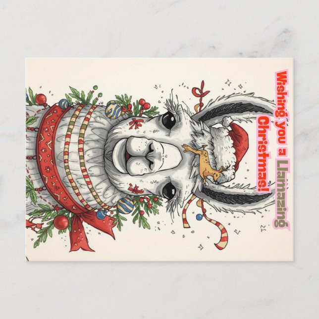 LLamazing Christmas Llama Holiday Postcard Helg Vykort (Framsida)