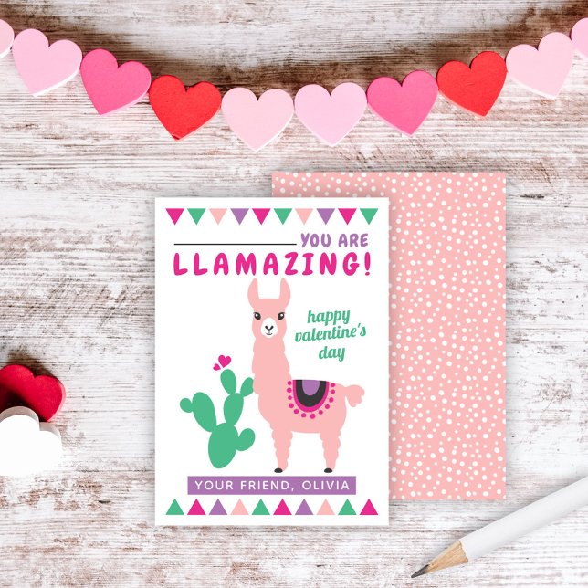 Llamazing Rosa Llama Girls Classroom-Valentineser Visitkort (Skapare uppladdad)